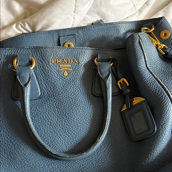 Prada Teal Leather Tote with Gold Accents - Picture 4 of 5